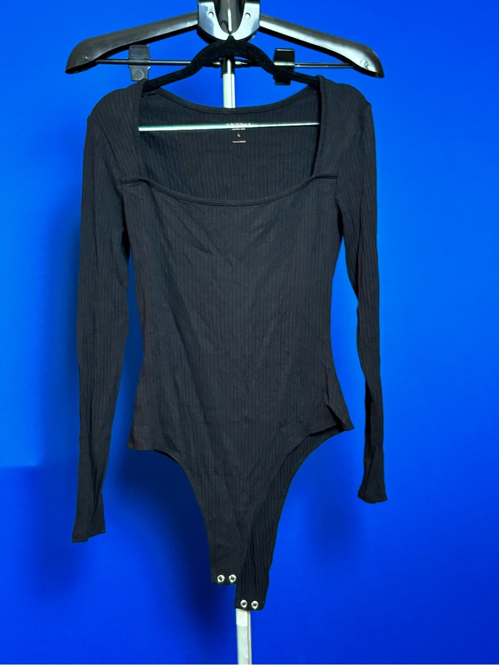 Arizona Long Sleeve Ribbed Square Neck Bodysuit - Black